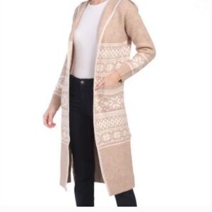 NWT! Aspen Hooded Fairisle Hooded Oatmeal, Cream Duster, Cardigan Size XS. NWT!